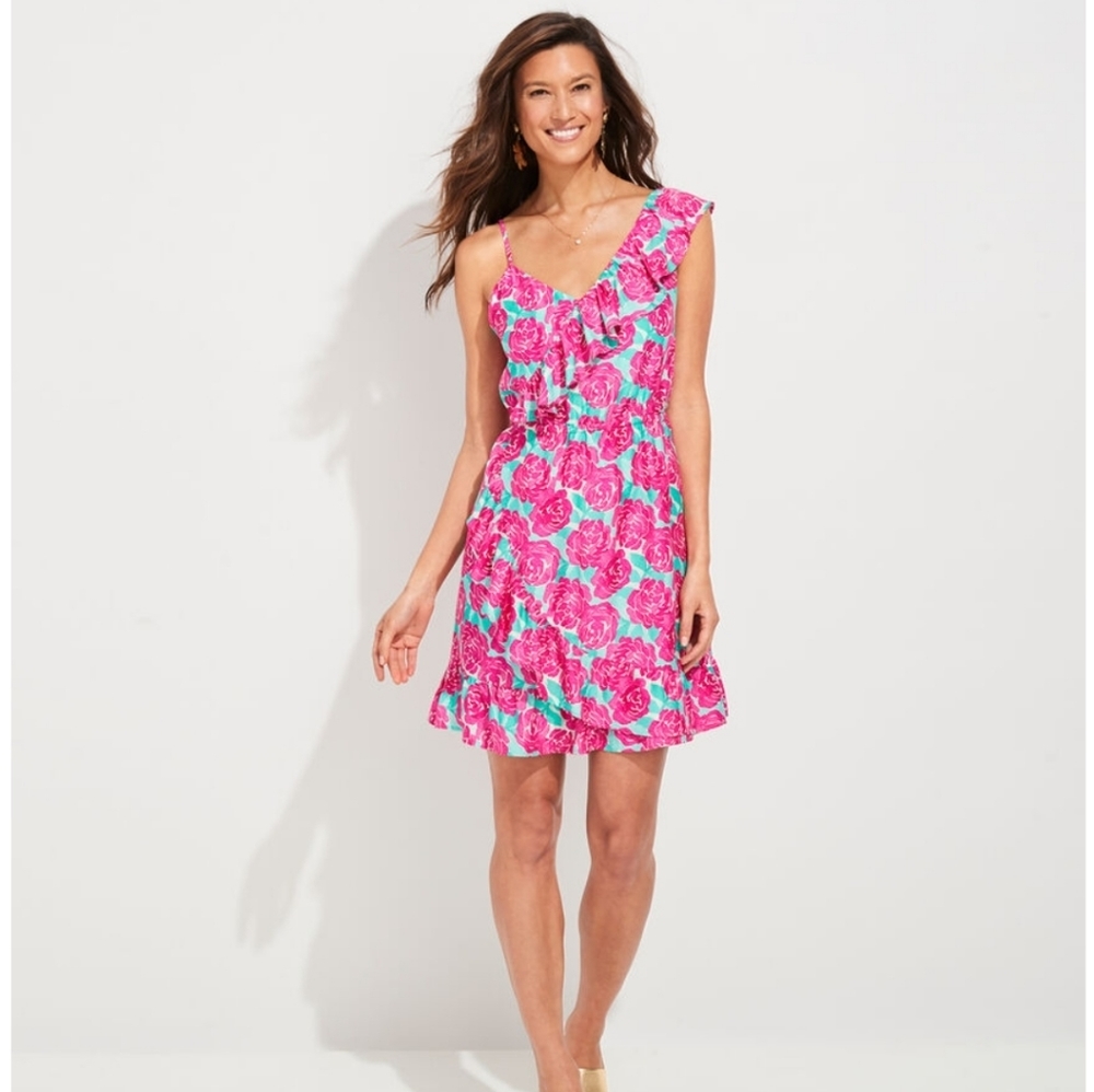 Vineyard Vines Pink Floral One-Shoulder Ruffle Dress
